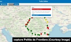 Aplicația Poliției Frontieră care monitorizează traficul de la punctele de frontieră arată aglomerația din vămile din mai multe puncte de trecere a frontierei.