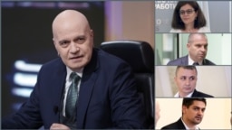 Лидерът на "Има такъв народ" Слави Трифонов и министрите от партията в кабинета "Петков" - Теодора Генчовска, Гроздан Гараджов, Александър Николов и Радостин Василев. (колаж)