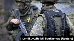 Finnish soldiers take part in the Arrow 22 military exercise in Kankaanpaa, Finland, in May 2022.