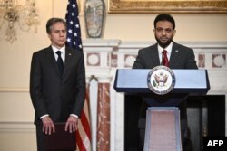 Держсекретар США Ентоні Блінкен під час виступу посла у справах міжнародної релігійної свободи Рашада Хусейна щодо звіту Релігійні свободи в світі за 2021 рік. Вашингтон 2 червня 2022 року