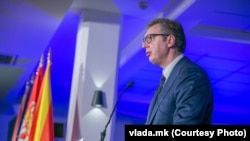 Predsednik Srbije Aleksandar Vučić, na samitu Otvoreni Balkan, Makedonija, jun 2022. 