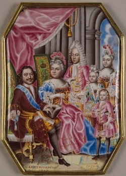 Царь Петр I и его семья. Миниатюра Григория Мусикийского (1717)