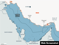 Харк аралы және Ормуз бұғазының картасы.