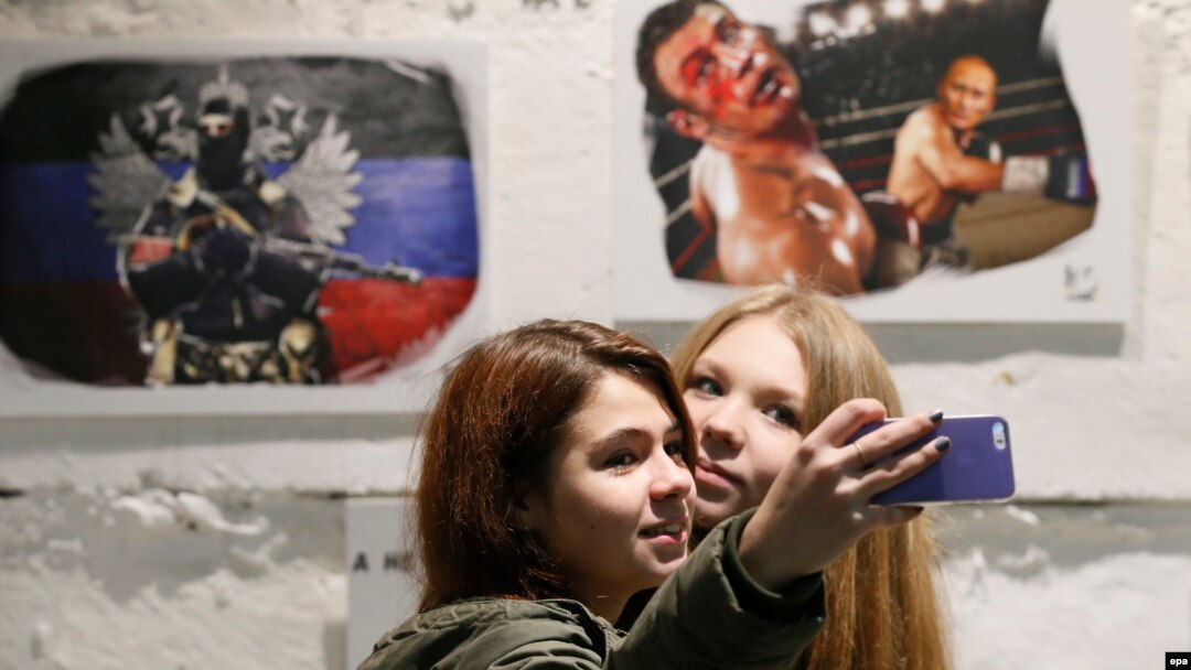 A political cartoons exhibition in Moscowin October, 2014.