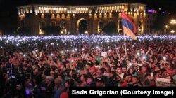 A photo taken by Seda Grigorian of crowds on Yerevan's Republic Square during the 2018 revolution.