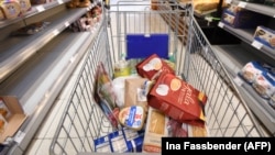 Imagine de arhivă cu un coș de cumpărături la un supermarket din Germania, țară care pare că nu va evita intrarea în recesiune. Prețurile la energie și alimente au crescut extrem de mult atât în Germania, cât și în întreaga Europă.