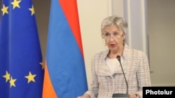 Armenia - Venice Commission President Claire Bazy Malaurie addresses a conference on judicial reforms in Yerevan, June 8, 2022.