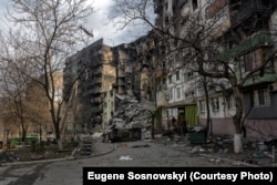 The building where the Medvedyev family was sheltering in Mariupol