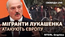 Олександр Лукашенко і незаконні мігранти на кордоні ЄС (колаж)