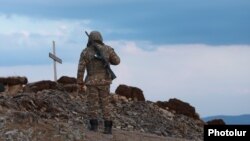 Armenia - A soldier at an Armenian army post on the border with Azerbaijan,November 12, 2021.