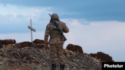 Armenia - A soldier at an Armenian army post on the border with Azerbaijan, November 21, 2021.