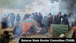 Лагерь мигрантов на белорусско-польской границе. Российские каналы постоянно повторяют, что Польша обазана принять мигрантов, и показывают плачущих детей