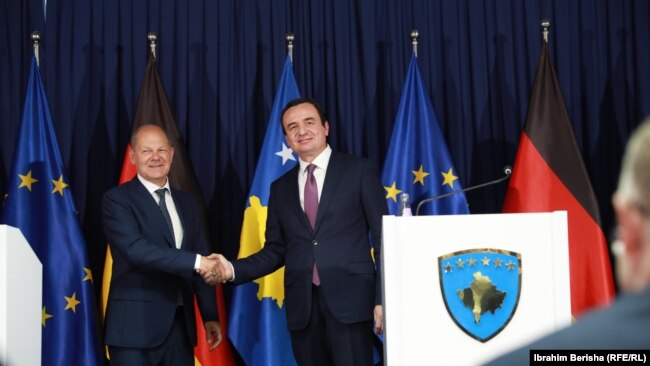 German Chancellor Olaf Scholz with the Prime Minister of Kosovo, Albin Kurti