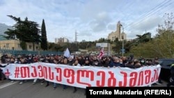 Supporters of Mikheil Saakashvili march in Tbilisi on November 12.