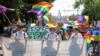 LGBT activists march at a solidarity march in Chisinau in May 2019.
