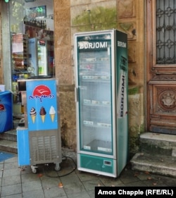 An empty Borjomi fridge in Batumi on June 11