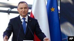 Poljski predsjednik Andrzej Duda na konferenciji za medije u gradu Konstancin-Jeziorna, Poljska, 2. lipnja 2022.