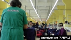 Workers at the Gloria textile factory in Vanadzor. Owner Bagrat Darbinian has told the company's workers they would need to accept a 30 percent reduction in wages or risk being sent on unpaid leave or losing their jobs altogether.