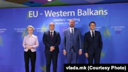Урсула вон дер Лајен, Димитар Ковачевски, Шарл Мишел и Емануел Макрон на самитот ЕУ-Западен Балкан, Брисел, 23 јуни 2022