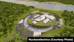 Macheta amplasamentului SMR de la Doicești, așa cum e reprezentată chiar de Nuclearelectrica. 