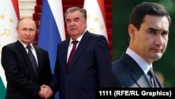 Слева направо: президент России Владимир Путин, президент Таджикистана Эмомали Рахмон и глава Туркмении Сердар Бердымухамедов. Коллаж.