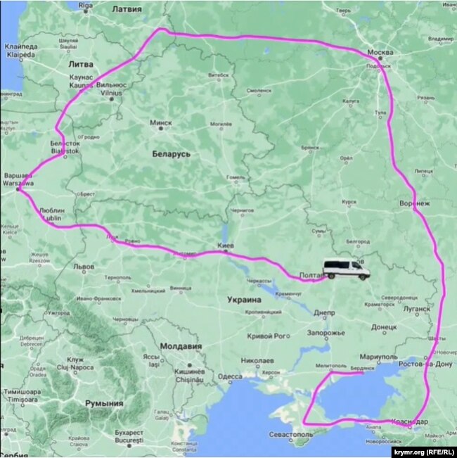 Схема маршрута Бердянск (Запорожская область) – Харьков одного из «теневых перевозчиков»