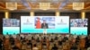 Hszi Csin-ping kínai elnök beszédet mond a BRICS üzleti fórum megnyitóján Pekingben 2022. június 22-én