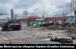 The aftermath of fierce fighting that took place on March 4 in Hostomel, northwest of Kyiv.