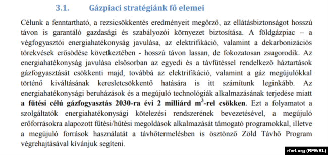 Részlet a "Nemzeti Energiastratégia 2030, kitekintéssel 2040-ig" állami tervből.