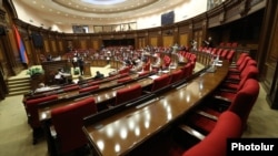 Armenia - Empty seats of opposition deputies boycotting a session of parliament, Yerevan, June 14, 2022.