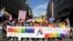 People take part in Sarajevo's third Pride Parade on June 25, 2022.