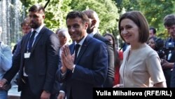 Președintele Franței, Emmanuel Macron, și președinta R. Moldova, Maia Sandu, Chișinău, 15 iunie 2022