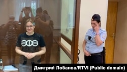Russian activist Lilia Chanysheva (left) in court last year. 