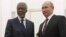 Russian President Vladimir Putin (right) meets at the Kremlin with UN-Arab League envoy Kofi Annan.