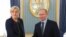 Marine Le Pen, leader of the far-right French National Rally party, meets with Russian President Vladimir Putin in Moscow in March 2017. 