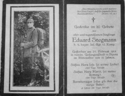 Eduard Stegmann, prizonier german mort la Șipote, februarie 1917