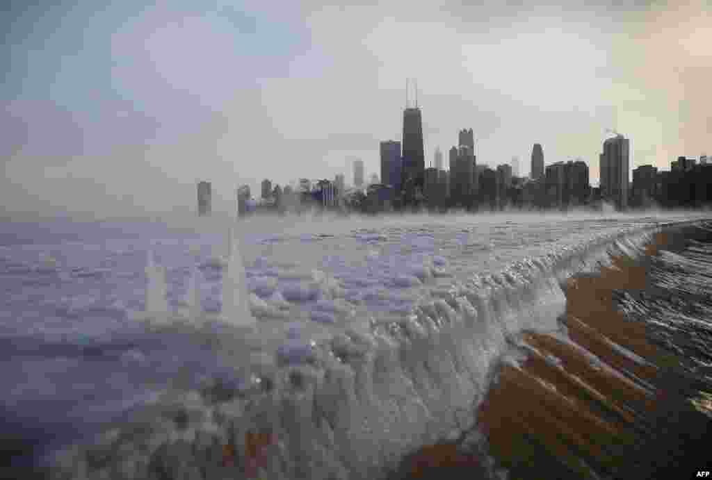 Ice builds up along Lake Michigan as temperatures dip well below zero in Chicago. (Getty Images-AFP/Scott Olson)