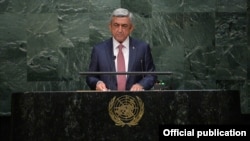 U.S. - Armenia President Serzh Sarkisian addresses the UN General Assembly session in New York, 29Sep2015