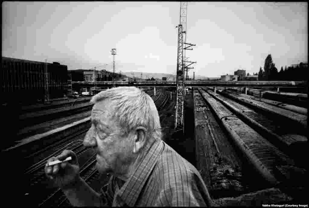 A smoker and disused trains in Tbilisi