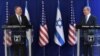 Israeli Prime Minister Benjamin Netanyahu (right) and U.S. Secretary of State Mike Pompeo deliver joint statements in Jerusalem on May 13.