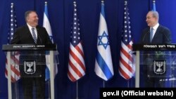 Israeli Prime Minister Benjamin Netanyahu (right) and U.S. Secretary of State Mike Pompeo deliver joint statements in Jerusalem on May 13.