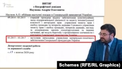 Протягом 2015–2017 років – аж до звільнення – Андрій Наумов відповідав за матеріально-технічне забезпечення ГПУ