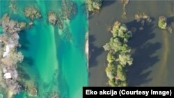 Rijeka Una, prije zagađenja (januar 2021.) i poslije zagađenja (avgust 2025.)