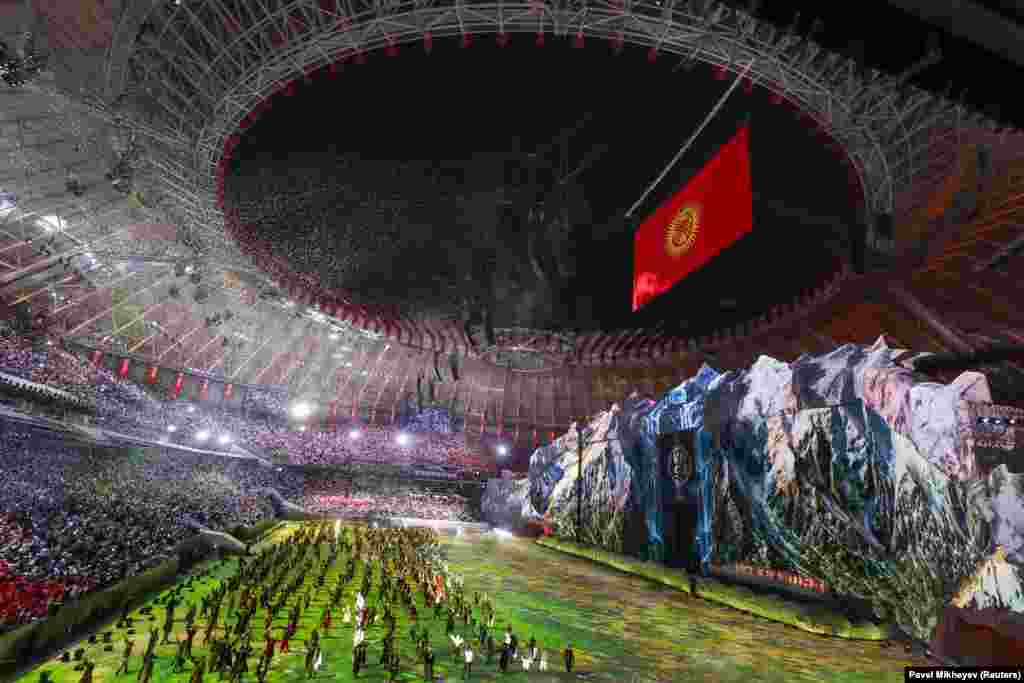 A view from inside the Bishkek Arena, on the western edge of the Kyrgyz capital, during the opening ceremony of the sixth World Nomad Games on August 31. 