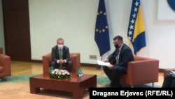 Johan Sattler, head of EU Delegation to Bosnia Herzegovina with Zoran Tegeltija, chairman of the Council of Ministers of BiH