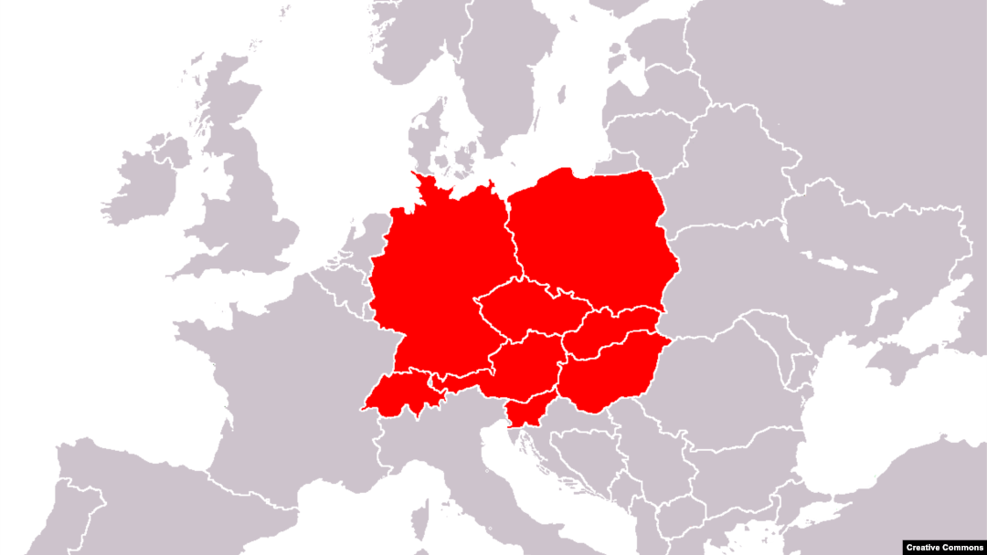 Europa centrlă potrivit definiției from Brockhaus Enzyklopädie, 20. Auflage, Band 14. 1998