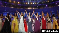 Finalists in the 2012 Miss World beauty pageant at the event in Ordos City, China in 2012.