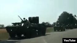 A screen grab from a video purportedly showing Russian troops and equipment being deployed in Transdniester. 