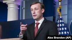 National-security adviser Jake Sullivan speaks with reporters at the White House in Washington in March.
