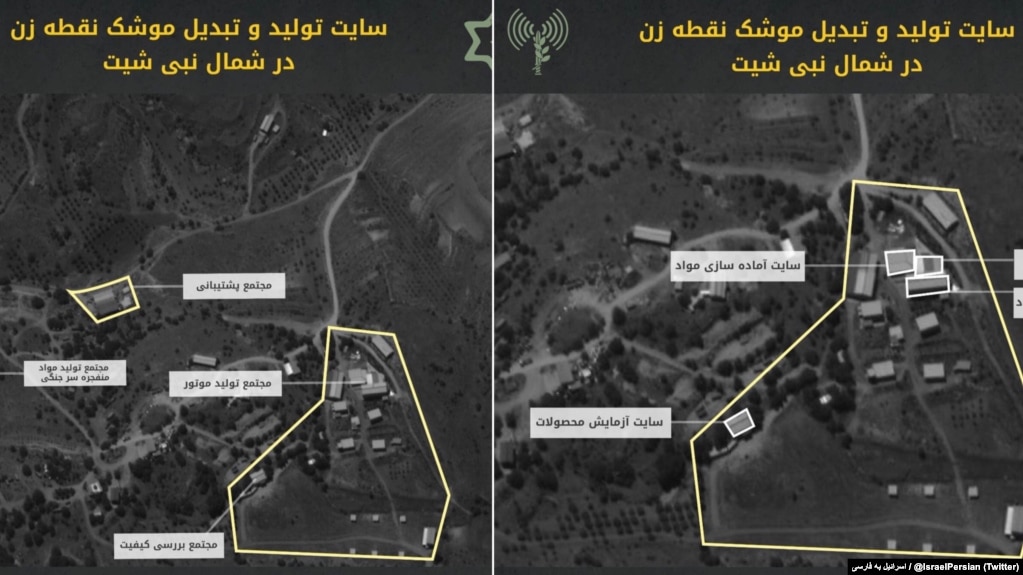 دو نقشه هوایی که در حساب کاربری ارتش اسرائیل به زبان فارسی در توئیتر منتشر شده‌است